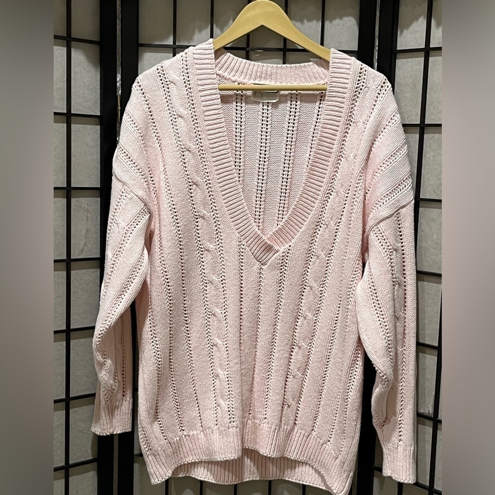 VINTAGE Britches Pink COTTON CABLE Knit Sweater, MADE IN THE USA, WOMEN SIZE XL - Picture 1 of 7